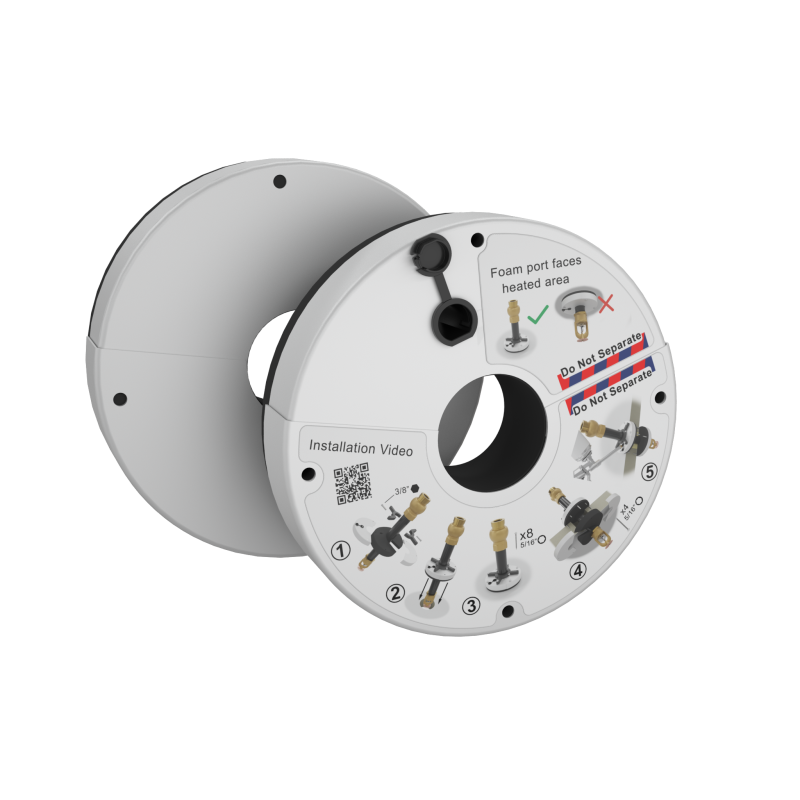 White round seal with access black access hole and installation pictures labeled on top