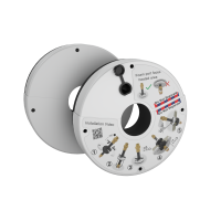 White round seal with access black access hole and installation pictures labeled on top